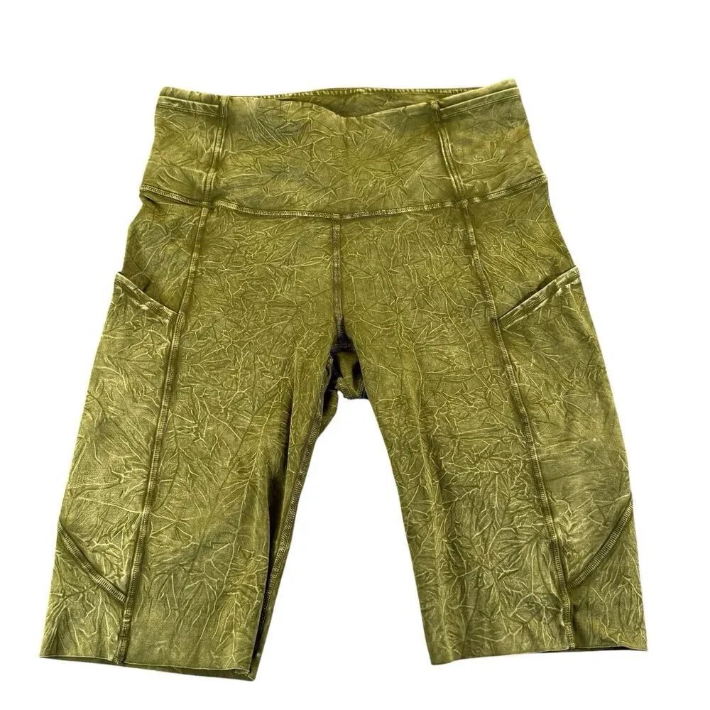 Lululemon Sz 6 Fast Free Biker Women's Shorts High Rise Green Ice Wash 10” Insea